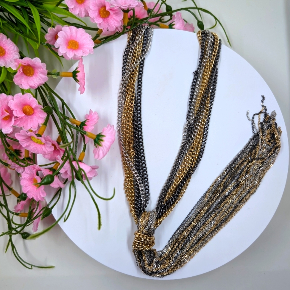 Tritone Black, Gold and Silver Vintage Statement Y Shaped Necklace